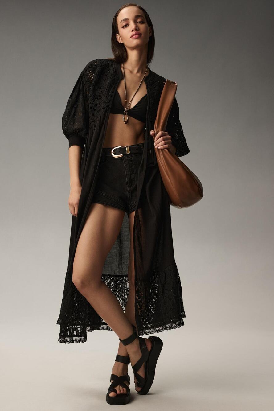 By Anthropologie Mixed Lace Crochet Duster One Size NWT